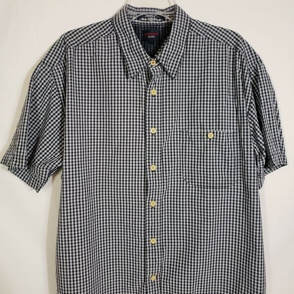 Tommy Jeans Mens Shirt Size XL Blue Button Up Pocket Short Sleeve Gingham Check - Picture 3 of 10